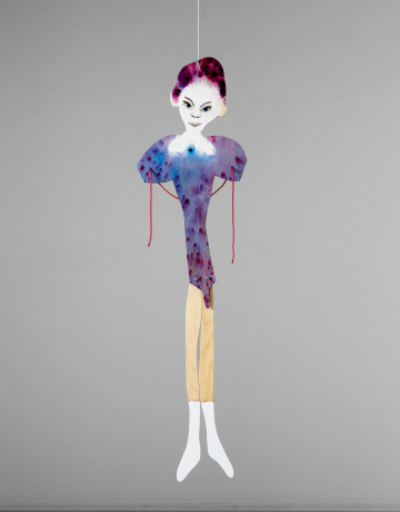 The boy who could not
ca. 150 x 40 cm, spray and oil on wood, screws, string, 2009