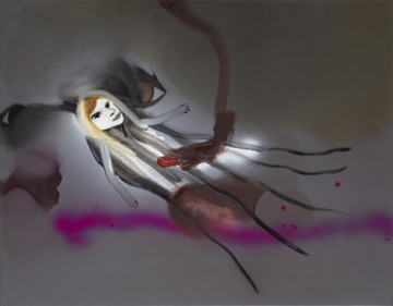 She was stuck
55 x 70 cm. acrylics, spray and oil on canvas, 2009