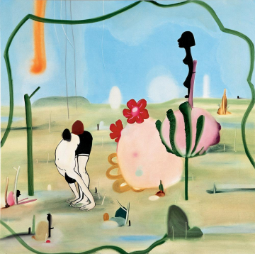 The yoga man's 16. position
103 x 103 cm, spray and oil on canvas, 2004