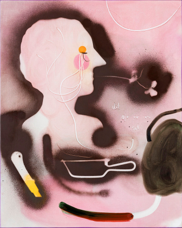 Dit &oslash;je er en sol
60x75 cm, akryl, spray og olie p&aring; l&aelig;rred, 2017