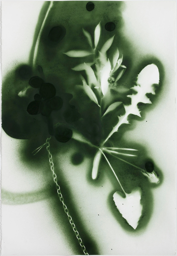 Fra serien Symbolistiske spraytegninger (gr&oslash;n)
77x111 cm, spray p&aring; papir, 2017-18