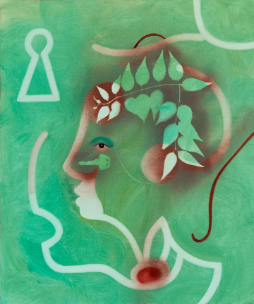 Løsningen
50x60 cm, spray og olie på lærred, 2023