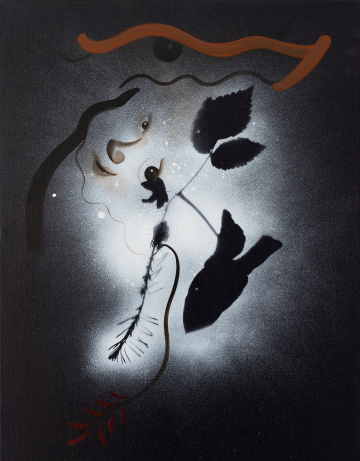 <h2>The Child II</h2>
45x60 cm, acrylics, spray and oil on canvas, 2025