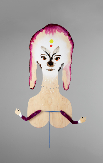 The girl
ca. 150 x 100 cm, spray and oil on wood, screws, string, 2009 