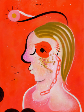 Se: Streger og klatter, flytter rundt, bytter plads
45x60 cm, akryl, spraymaling og olie p&aring; l&aelig;rred, 2026