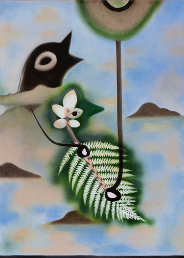 Befrugtning
45x60 cm, spray og olie på lærred, 2023