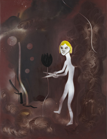 Hun klipper den sidste blomst
110 x 85 cm, akryl, spray og olie på lærred, 2011