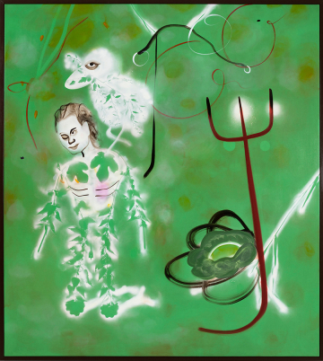 Manden og fuglen
190x170 cm, akryl, spray og olie på lærred, 2019